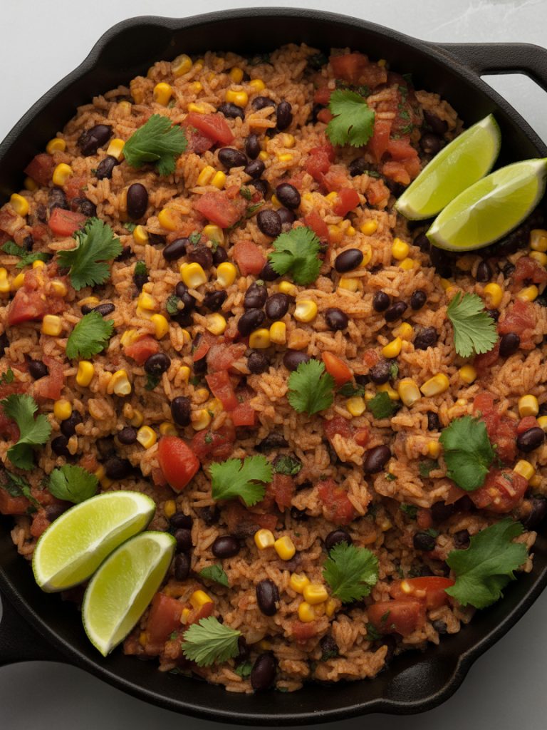 Quick vegan Mexican rice with black beans and corn in one pot
