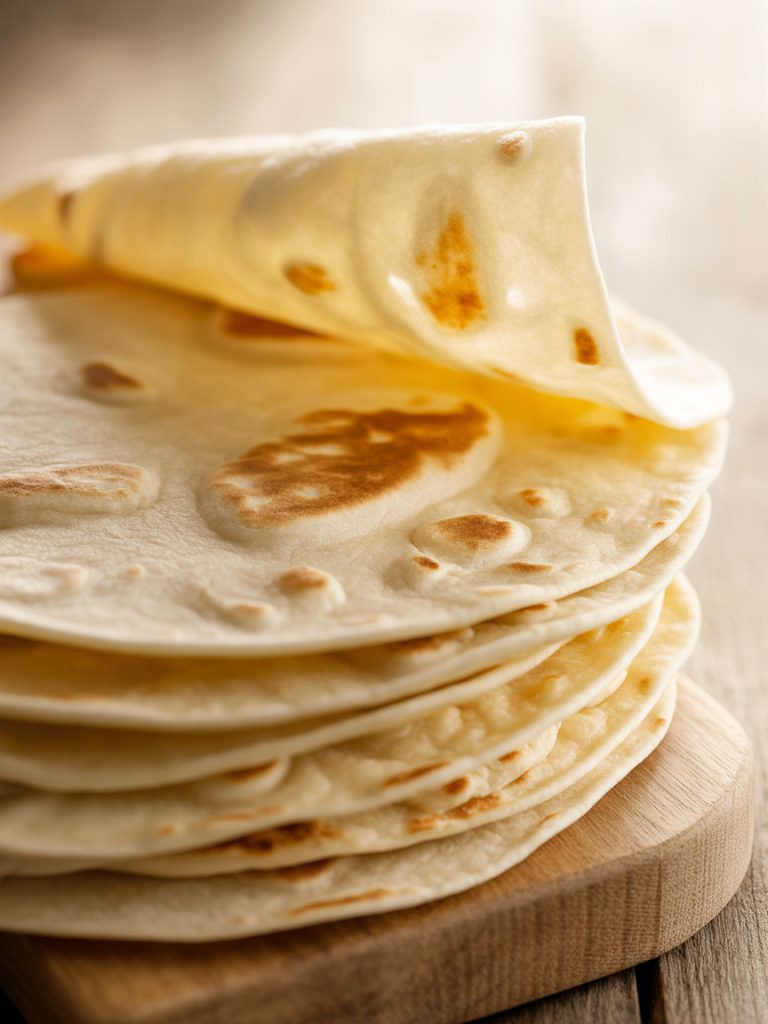 Stack of fresh soft flour tortillas showing pliable texture ready for making quesadillas