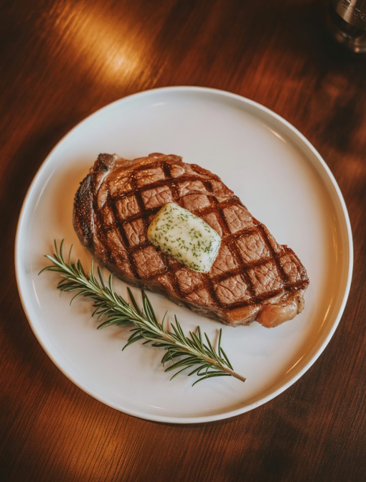 Perfectly cooked ribeye steak with herb butter on elegant plate - best steak recipes for dinner