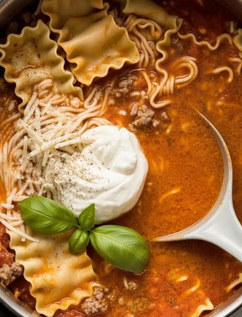 easy lasagna soup with broken noodles and meat sauce