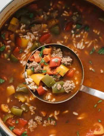 this easy stuffed pepper soup is the perfect way to use up leftover food