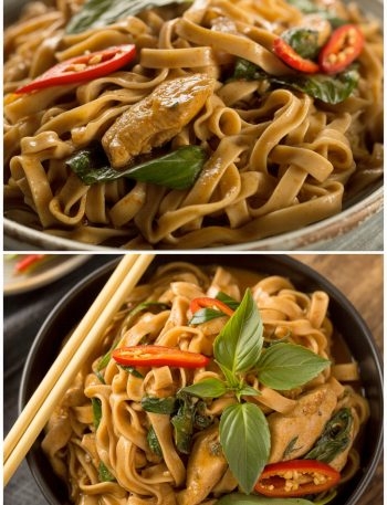 two pictures with noodles and vegetables in them, one is cooked and the other has stir fry