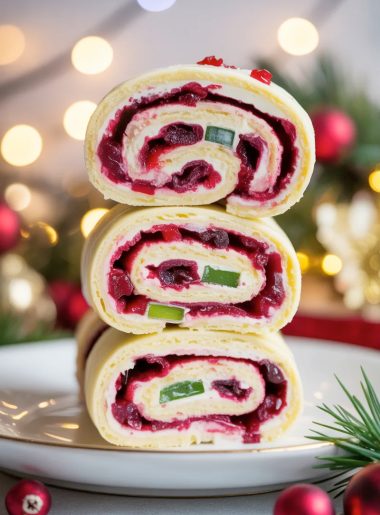 Festive Christmas cranberry roll ups made with only 4 ingredients perfect for holiday parties