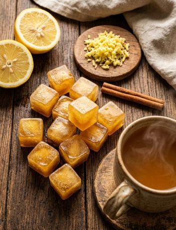 Honey ginger lemon tea ice cubes
