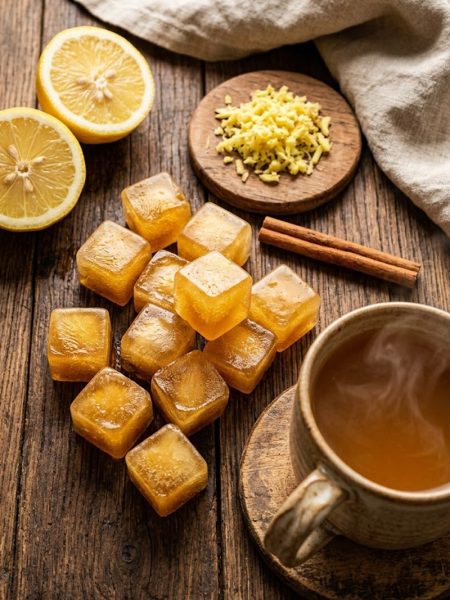 Honey ginger lemon tea ice cubes