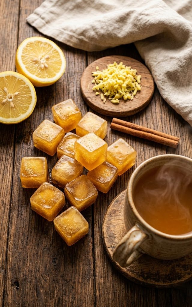 Honey ginger lemon tea ice cubes
